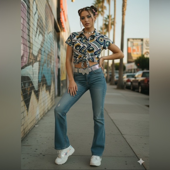 L.I.F.E. Love Is For Eternity 90s Y2K Retro Swirl Print Blouse Top Size M - Picture 1 of 12